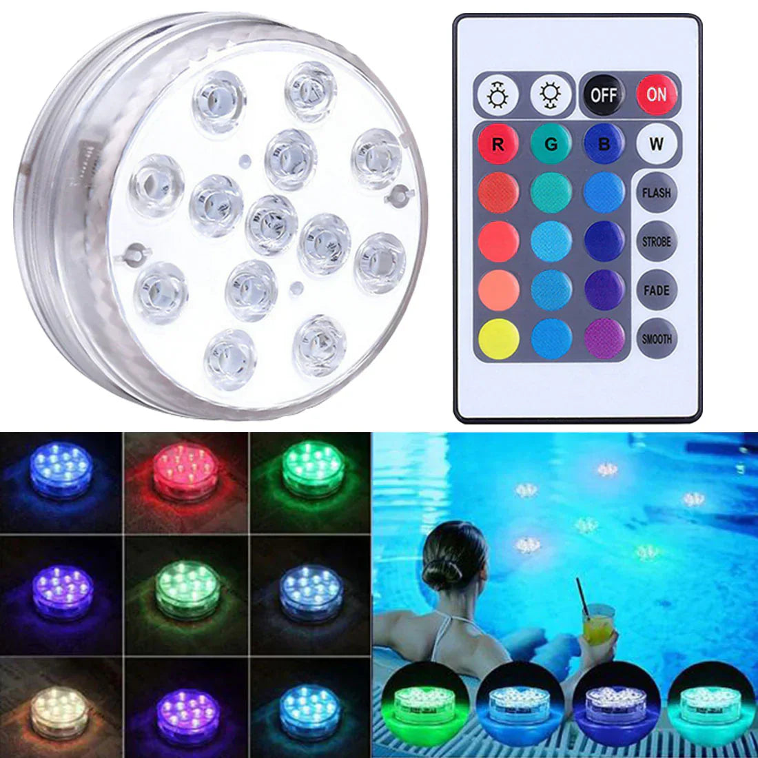 Iluminación RGB para piscinas - Inalámbrico con control remoto